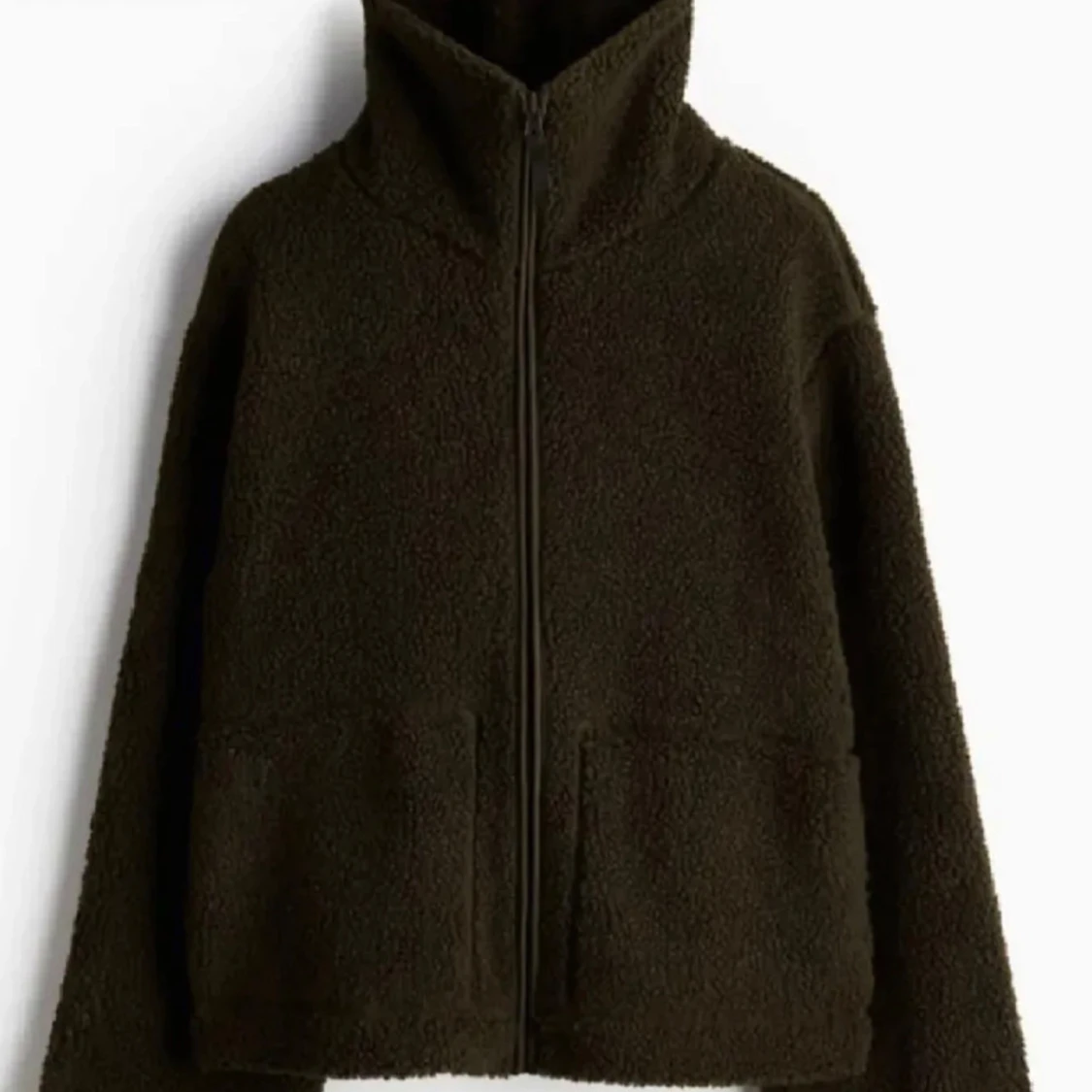 Olivgrön teddyjacka med dragkedja  - 1