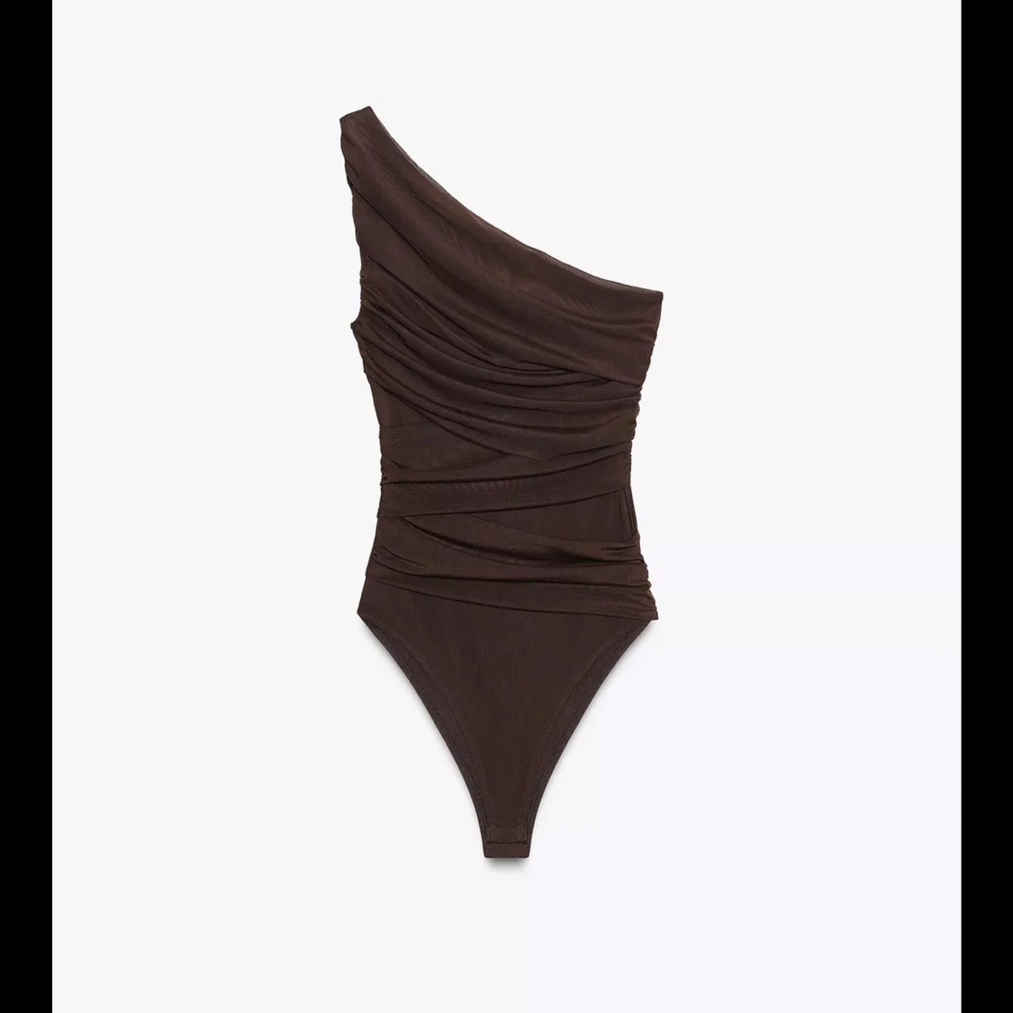 Brun one shoulder topp i mesh