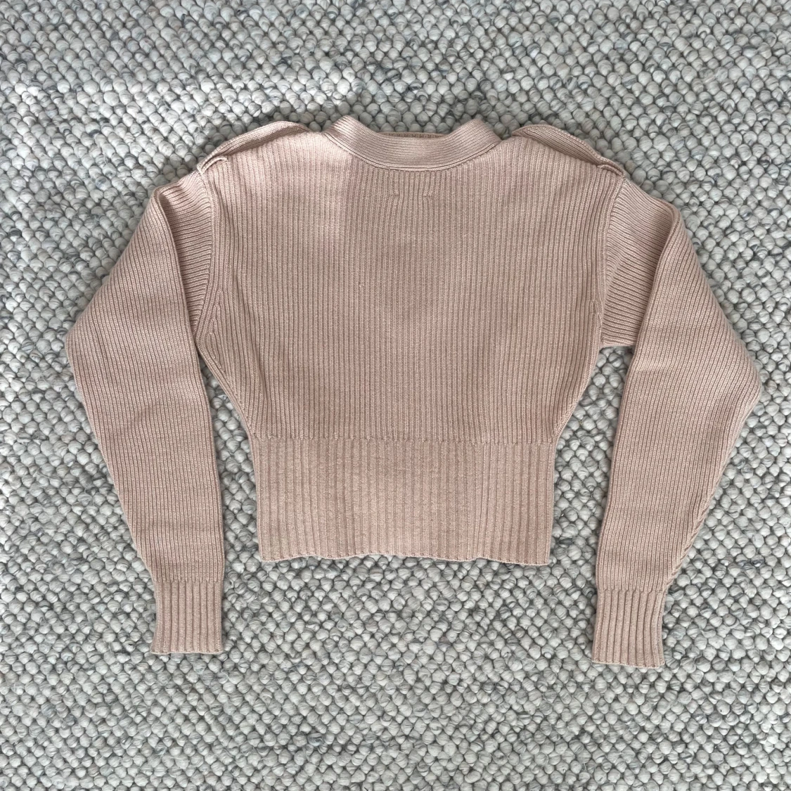 Beige ribbad kofta med bälte - 3