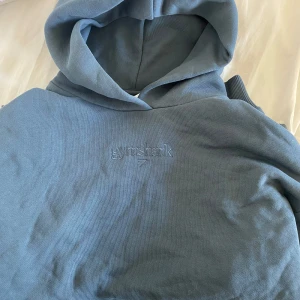 Hoodie från Gymshark  - Säljer en stilren oversized hoodie från Gymshark. Tröjan har broderad logga på bröstet, huva och en stor magficka. Mjuk bomullskänsla och ribbade muddar vid ärmslut och nederkant. Perfekt för chill eller träning! I en blågrå färg