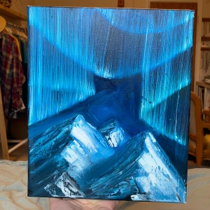Oljemålning med norrsken - Detta är en målning som jag har målat med oljefärger🎨🌄Norrsken över snötäckta berg. Måtten är ca 30x25cm