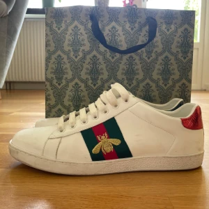 Gucci Ace skor - Säljer dessa feta Gucci ace i storlek 43, de är i ett mycket bra skick. Säljer pga att jag inte använder de så mycket längre. Inga defekter eller hål på de. Hör av er vid fler frågor!💫