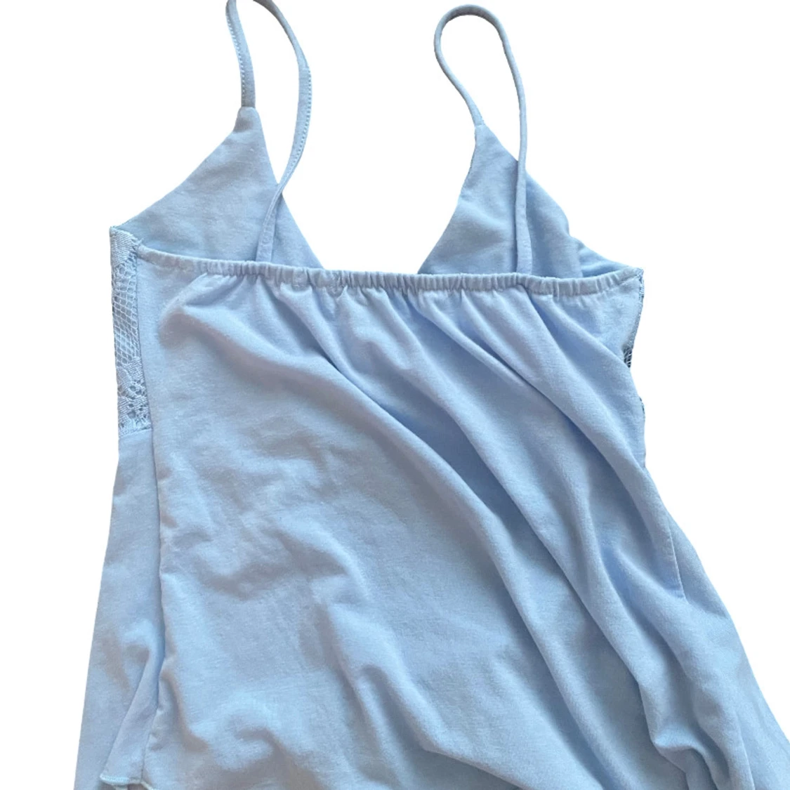 Ljusblå spetslinnetopp med rosett - 1