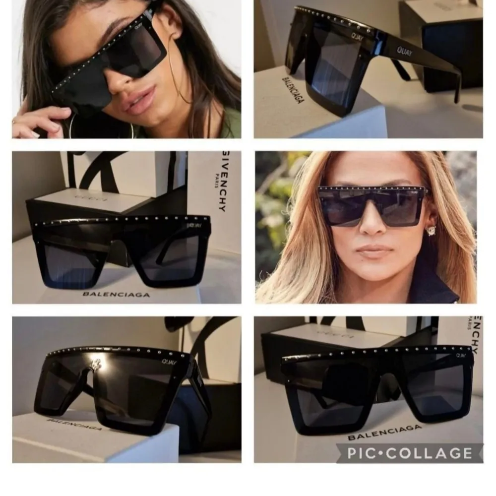 Snygga svarta solglasögon från Quay med en oversized design. Bågarna har små silverdetaljer längs överkanten som ger en extra touch av stil. Perfekta för att ge din look en modern och trendig känsla.. Asusteet.
