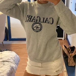 Grå sweatshirt med Calgary-tryck - Säljer en grå sweatshirt med ett stort Calgary-tryck i marinblått och vitt på framsidan. Söt och mysig !! Bra skick 💕