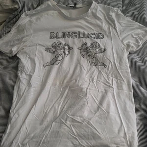 Vit t-shirt från Blinglucid - Säljer en vit t-shirt från Blinglucid! T-shirten är i väldigt bra skick o knappt använd.den är lite skrynklig för att den har legat i min garderob så länge.inga speciella märken eller något sånt.hör av er om ni har någon fundering priset kan diskuteras.