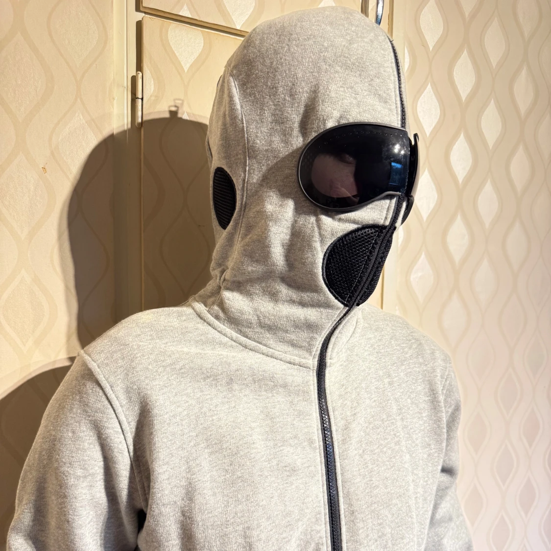 Grå hoodiejacka med inbyggda glasögon och mask - 1