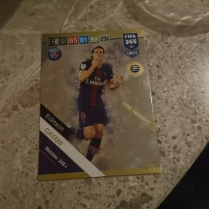 FIFA 365 samlarkort Edinson Cavani PSG - Säljer ett samlarkort från FIFA 365-serien med Edinson Cavani i PSG. Kortet har guldiga detaljer, spelarens namn och statistik samt klubbens logga. Perfekt för dig som samlar på fotbollskort eller gillar PSG.