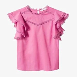 Rosa blus med volangärmar från Mango - Säljer en söt rosa blus med volangärmar från mango. Endast använd en gång. Nypris 500