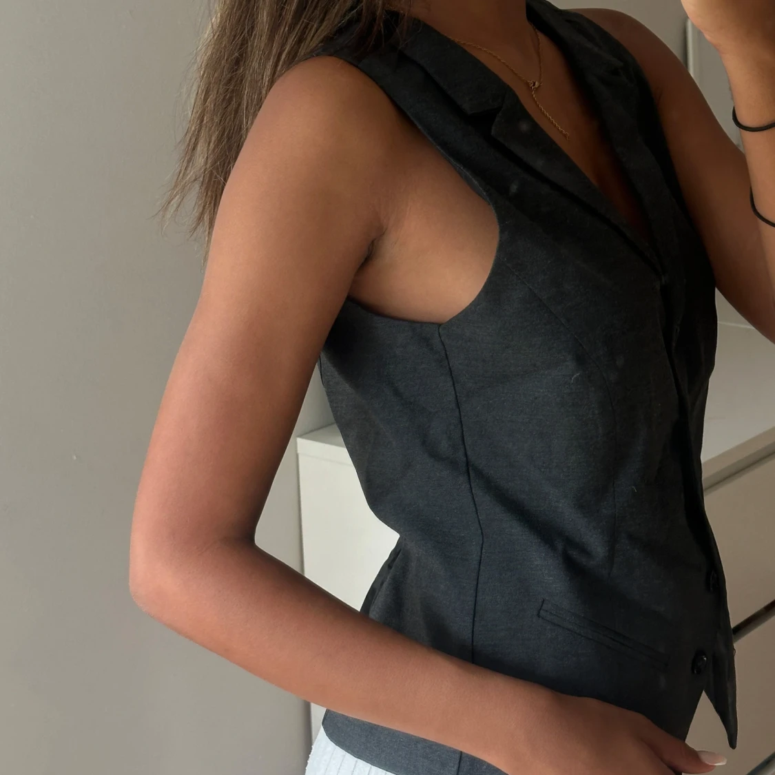 Mörkgrå kostymväst med knappar - 2