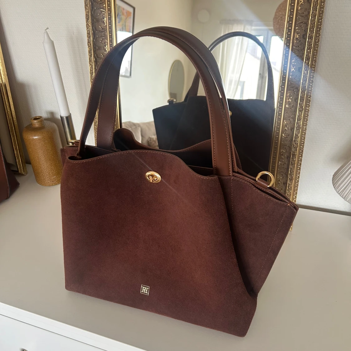 Brun äkta mocka tote bag Ria & Richard 