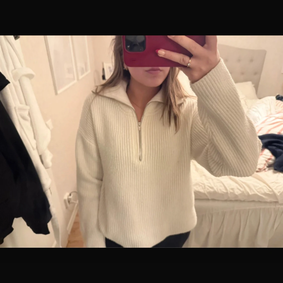 Vit ribbad half zip tröja BikBok - 4