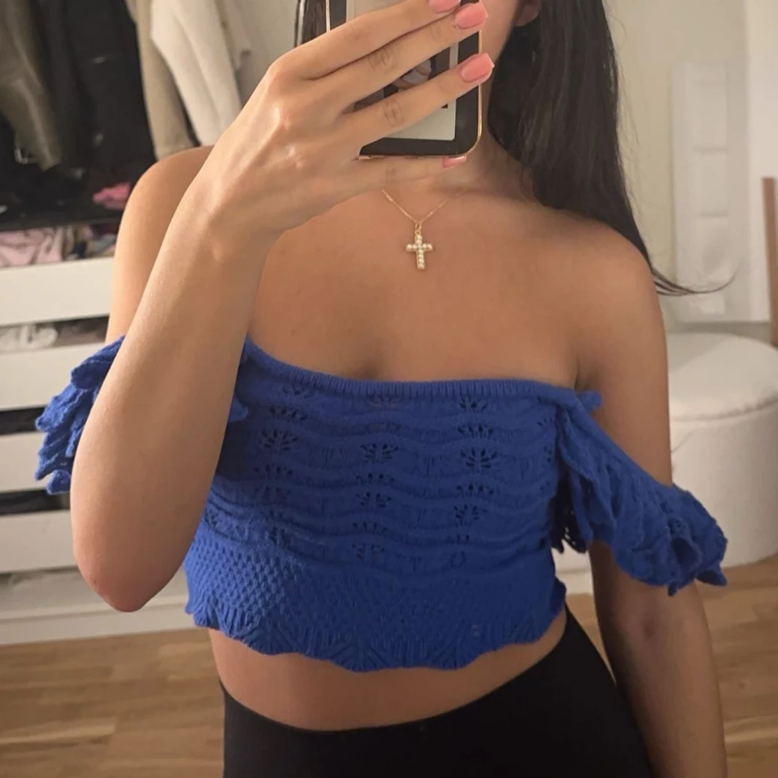 Blå croppad stickad topp H&M XS - 1