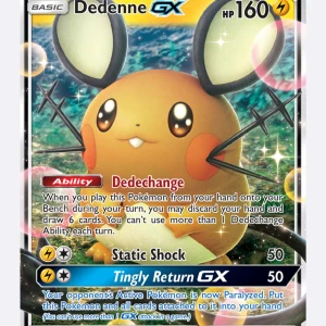 Dedenne GX - Samlarvänlig Pokémon GX-kort med Dedenne! Perfekt för dig som älskar Pokémon och vill boosta din samling eller spela med vänner. Kortet har coola attacker och en glittrande design som sticker ut i leken.
