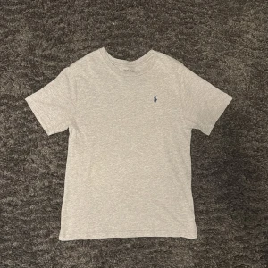 Grå t-shirt från Polo Ralph Lauren - Snygg grå t-shirt från Polo Ralph Lauren med klassisk blå broderad logga på bröstet. T-shirten har rund halsringning och korta ärmar. Perfekt basic-plagg i mjuk bomull som funkar till allt.