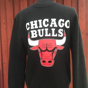 Chicago bulls sweatshirt - Sweatshirt i lite tjockare material. Köpt i Göteborg för ca 2 år sedan men använd ett fåtal gånger då jag köpte den för liten... :( det var ända storleken som fanns o skulle bestämt ha den;). Finns 2 små hål på båda ärmarna varav jag inte vet om de ska vara där. Ser ut som tummhål. 
