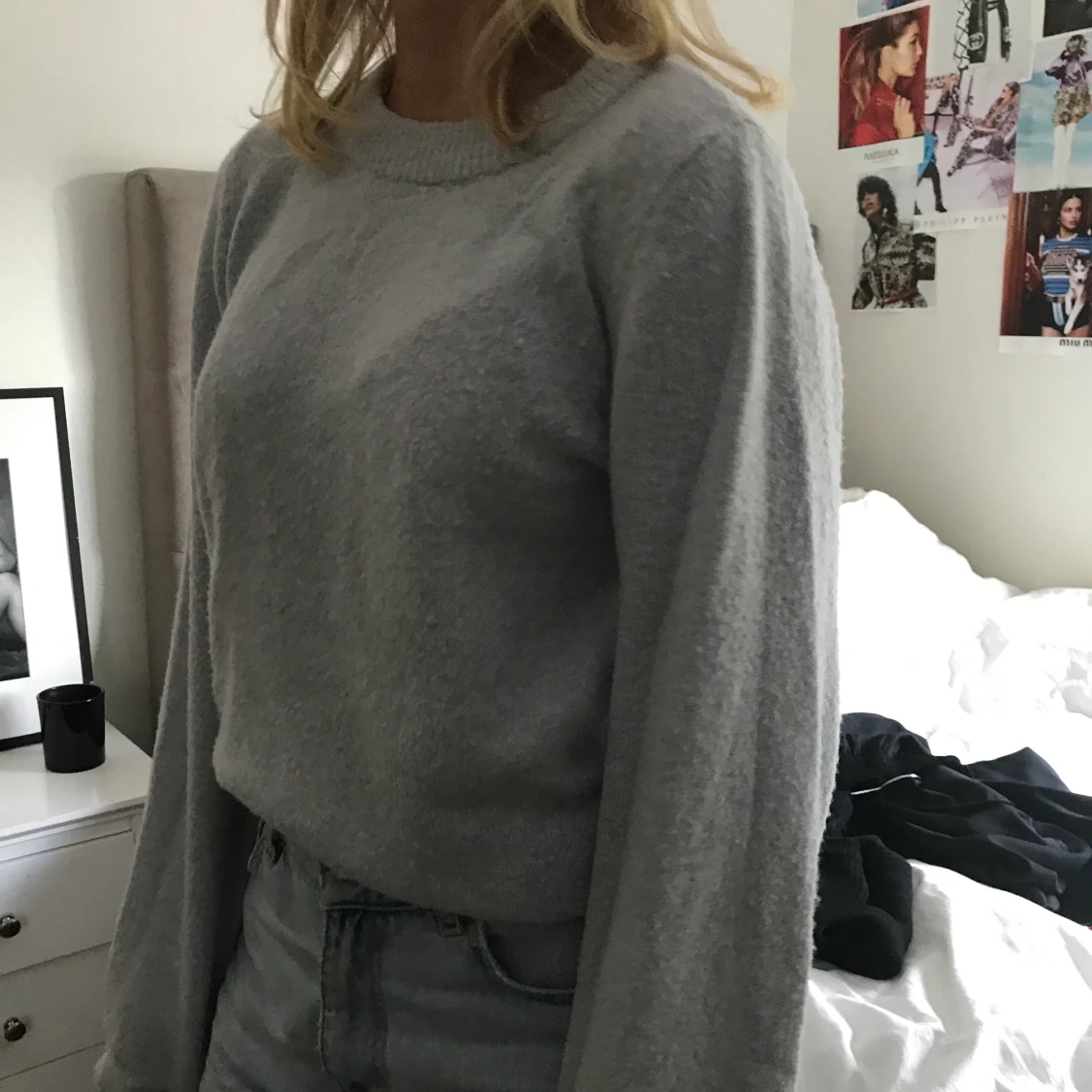 Blå stickad tröja - 90