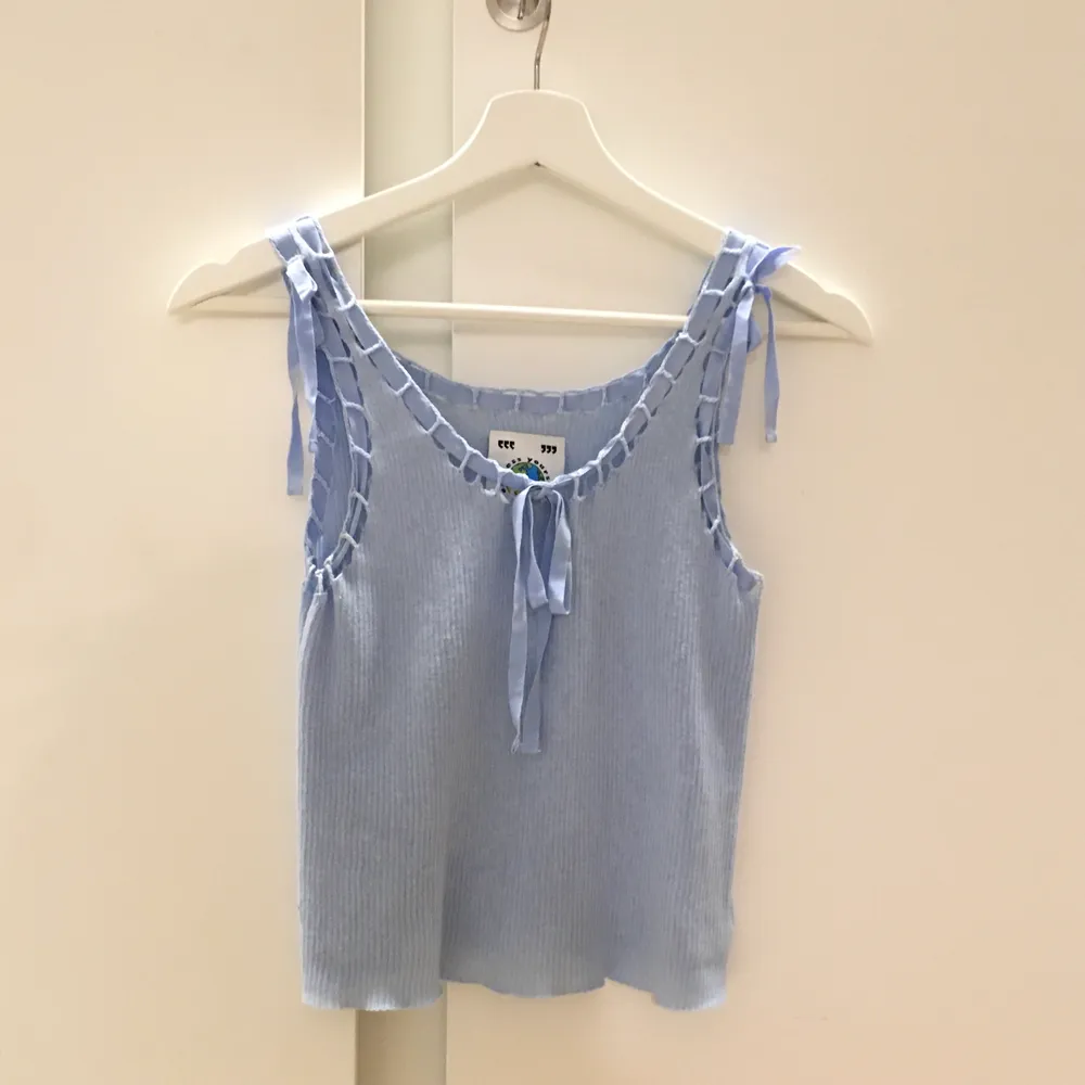 brand: unif (100% authentic, proof of authenticity can be provided if asked)  colors: baby blue  features: unif tryst ribbed tank top with whipstitched ribbon trim along neckline and armholes. The ribbons can be untied and readjusted  condition: Good, only worn a handful of times  size: small, fits true to size imo. visit unifs website for their size chart  retail: 58$ + shipping (currently sold out in this size) . Toppar.