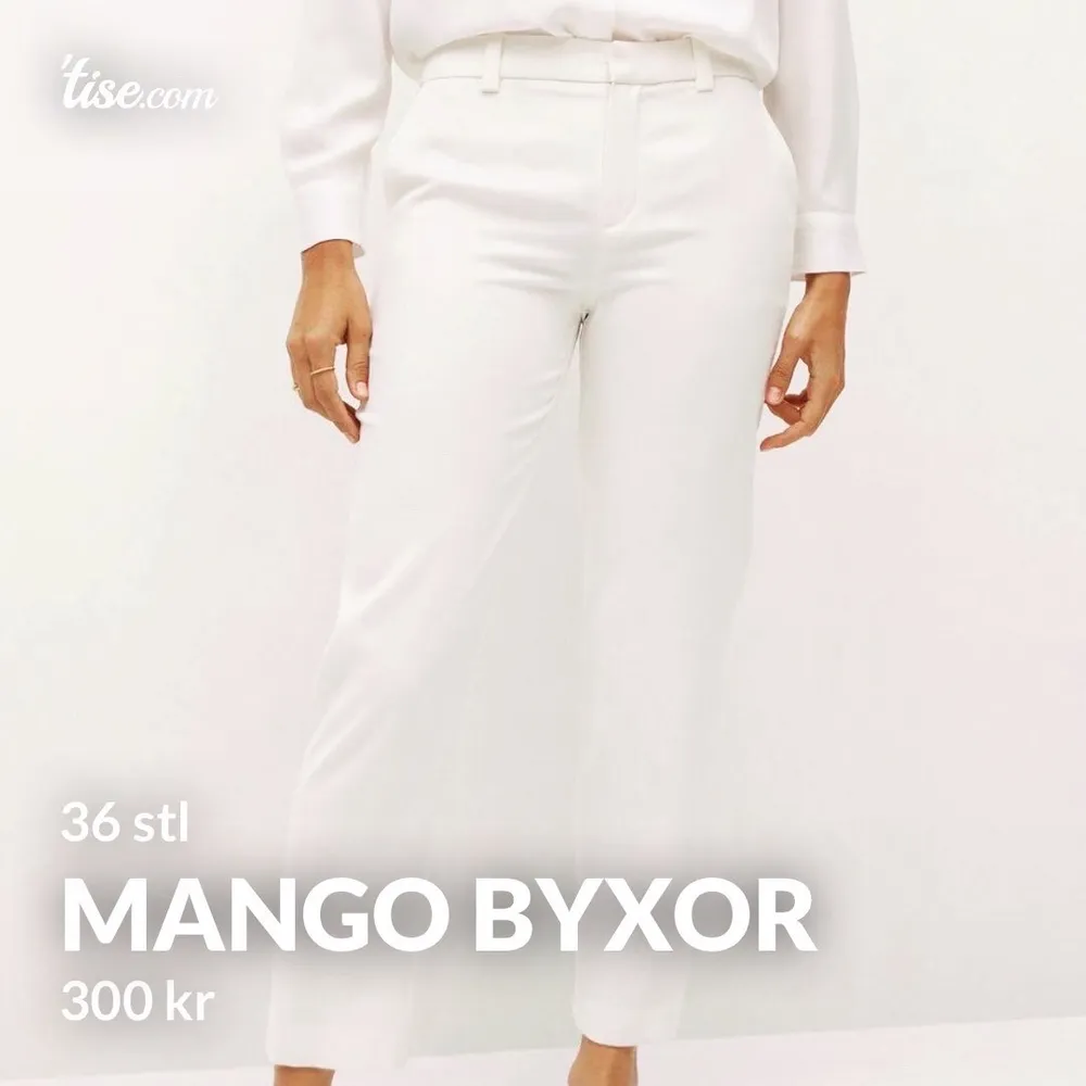 Har ett par ny använda Byxor från Mango, obs att de är i Cream white(dm för bild) de har även knapp på midjan.  De är för tajta på låren och stor runt midjan. Puta vid snabb köp  Nypris 599kr säljs för 300 . Jeans & Byxor.