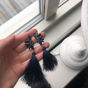 Örhängen - Örhängen med toffsar och stenar i marinblått. 📦 Köparen står för frakt!