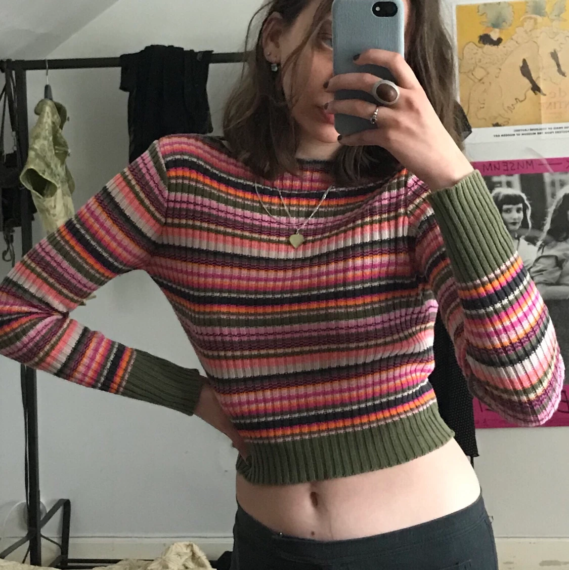 Stickad randig magtröja💚💗💙 - 91