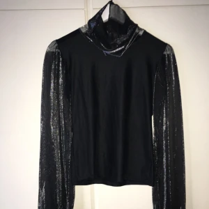  - Åtsittande tröja. Ärmarna är av lite längre, svepande, glittrigt tyg.
