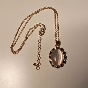 Oanvänd halsband med Sten  - Super fint guld halsband med guld, svarta detaljer samt en vit sten i mitten. Aldrig använd HELT ny. Frakt tillkommer eller hämtas i Malmö. 