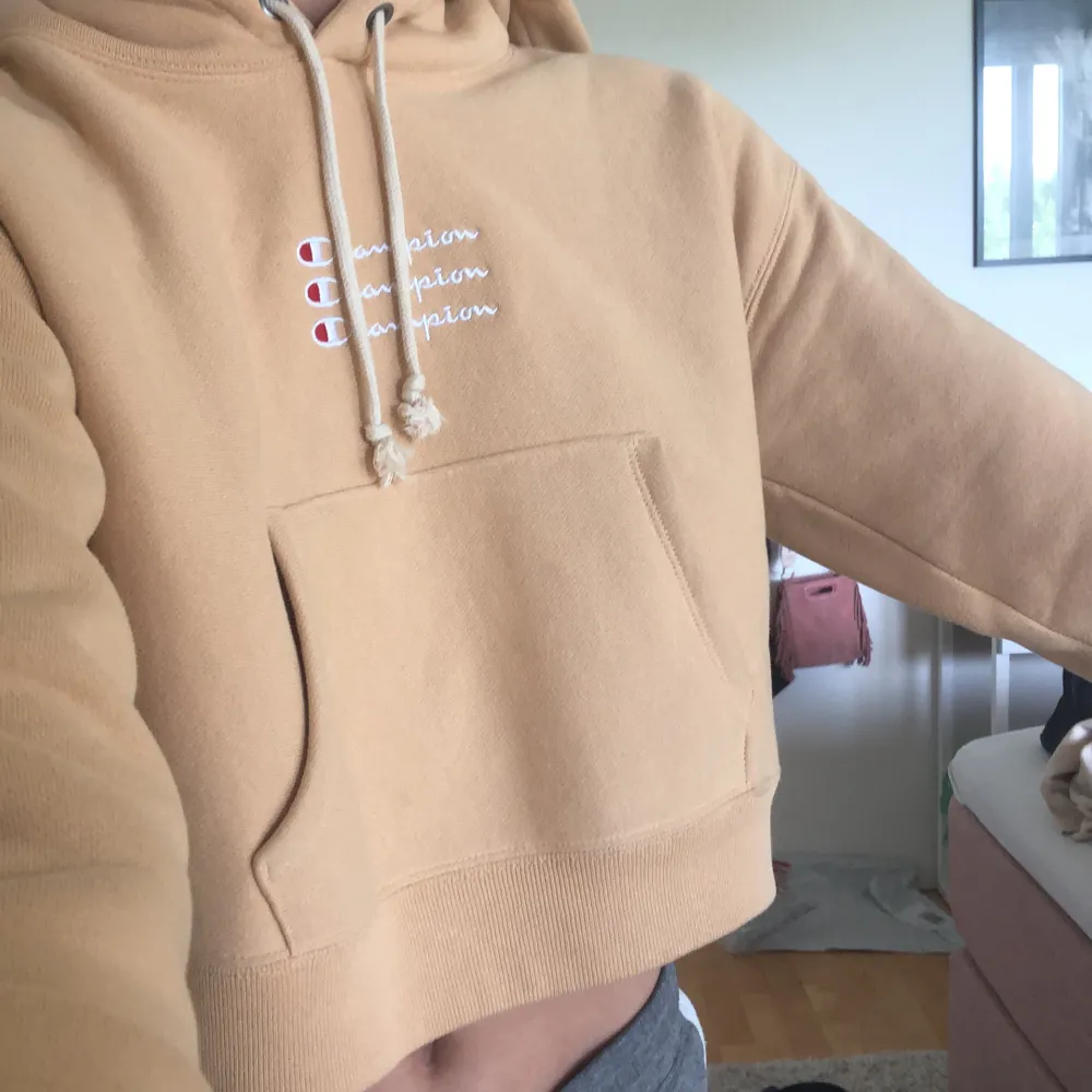 superfin hoodie från champion som knappt är använd då jag tycker den är för kort för mig som är 175 ish💓 köpt på urban outfitters för 1000kr, köparen står för frakt!. Tröjor & Koftor.