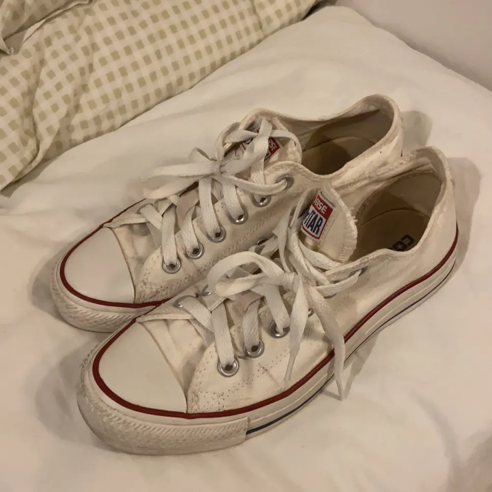 Sparsamt använda vita låga Converse! Strl. 37.5 men sitter bra på mig som har 38 i skor vanligtvis. Skor.