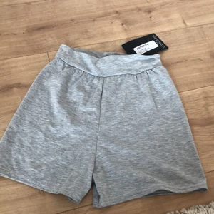 Grey high waisted shorts - Ett par grå mjukis shorts från prettylittlething. Säljer pga för små. Dem är i storlek 38 men skulle säga dem passar någon med måtten 34/36. Endast testade. Frakten ingår i priset