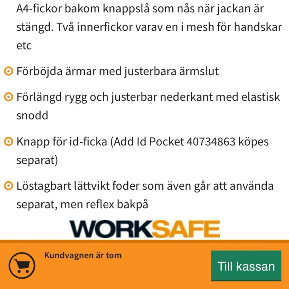 Worksafe jacka strlk S nypris ca 1900 - 91