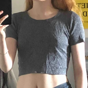  - Mörkgrå, ribbad, croppad och glittrigt-shirt 