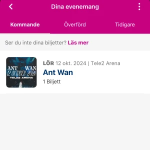 Antwan Biljett - Säljer min antwan biljett 12 oktober på tele2 arena! 800