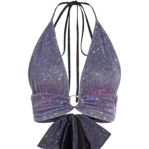 Lila glittrig fest mini topp - Lila glittertopp från cider med knyt bak. Mycket bekväm och anpassningsbar i storleken. Perfekt för fest och klubb! Bara använd en gång!