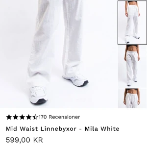 Linnebyxor  - Säljer dessa linnebyxor (randiga) från madlady strl Regular/S. Sömmen i midjan har lossnat lite men är lätt att sy ihop och går att använda utan att göra det. Köpta förra sommaren och inte använda mycket alls 💕