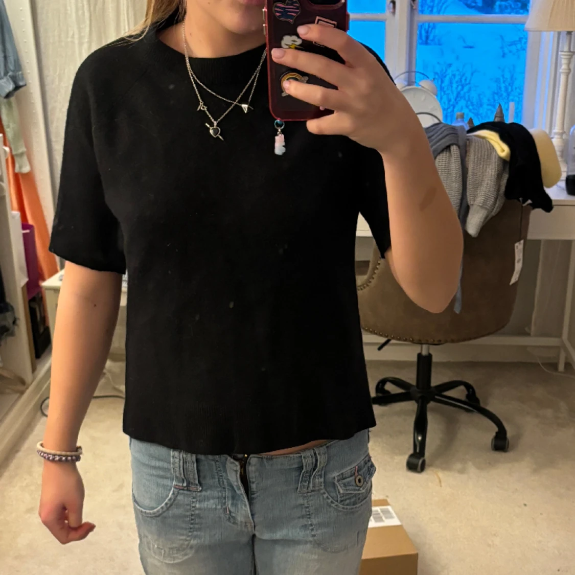 Kortärmad stickad tröja