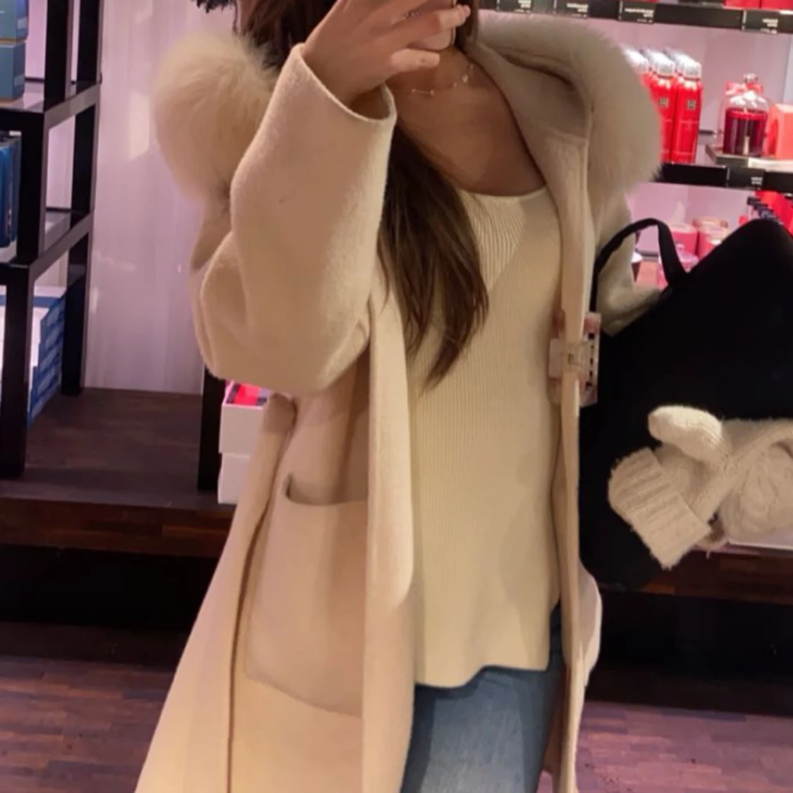  Cashmere kappa med äkta päls 