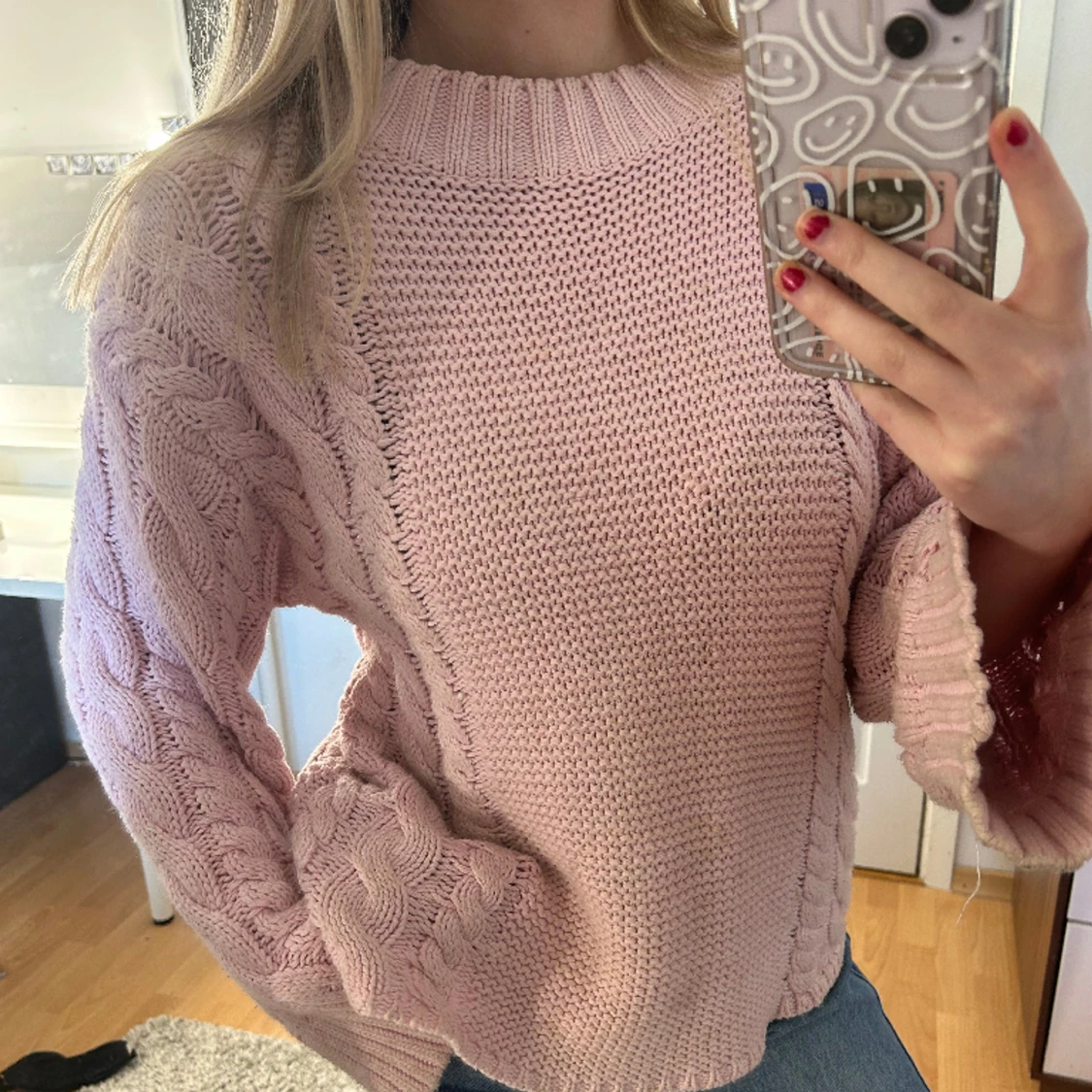 Rosa finstickad tröja - 90