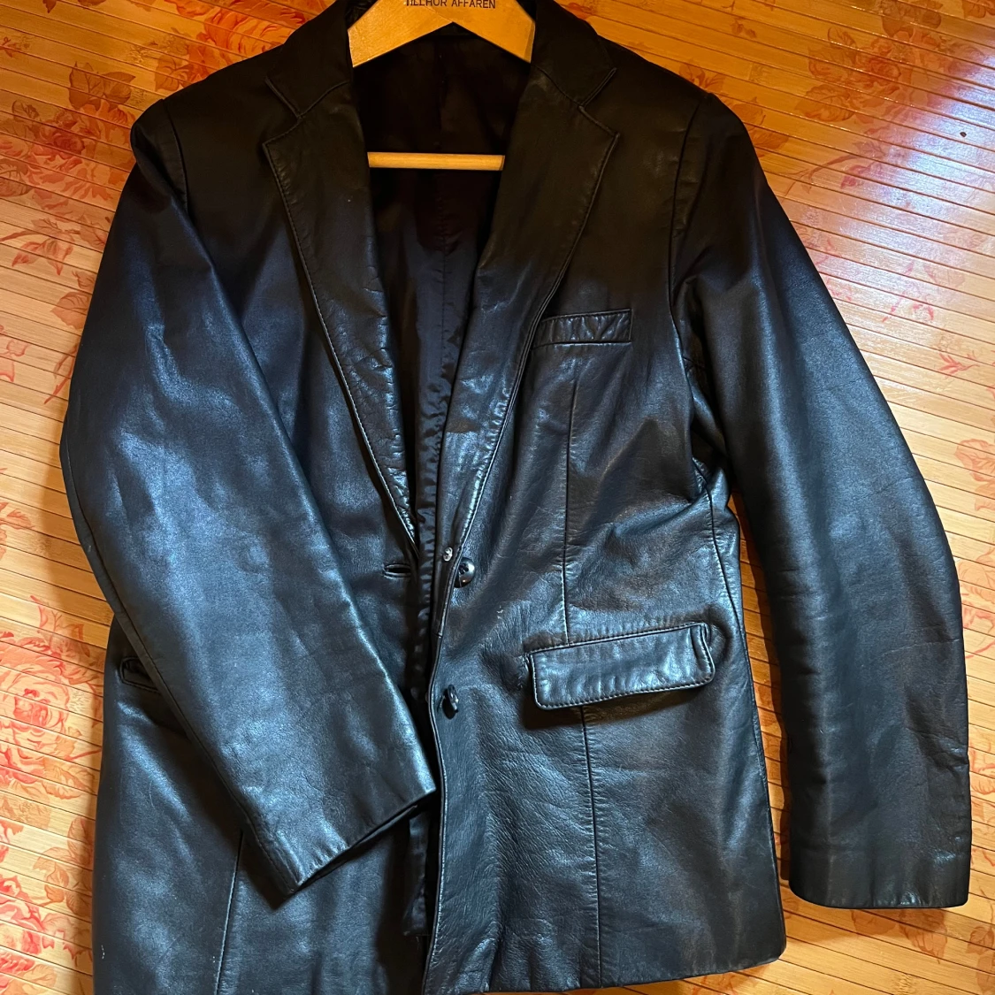 Retro svart skinnjacka M