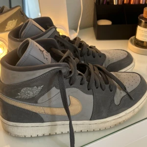 Nike air jordan skor - Ett par grå Nike air jordan skor. Köpta på zalando för ungefär 1-2 år sedan men bara använda ett fåtal gånger. Säljer skorna då de inte riktigt passar mig. Skorna är i storlek 42 och säljer för 1200kr😊😊