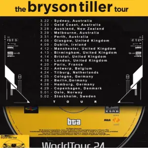 Säljer 2 biljetter till bryson tiller konserten. 500kronor per biljett!