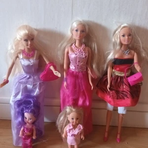 Barbies med massa tillbehör  - 3 st vuxna barbie dockor med 2 mindre och massa tillbehör.  Skriver priset för allt men om man vill ha enstaka saker så får man skriva privat 
