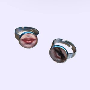 två handmålade ringar - två jättecoola och unika ringar köpta här på plick! går att reglera storleken och passar perfekt till allt! så coola och fina med handmålade motiv! 🫶🏼🌹