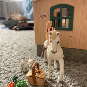 Leksak  - En häst, en gubbe , två hundar, ,morot, äpplen och en korg 