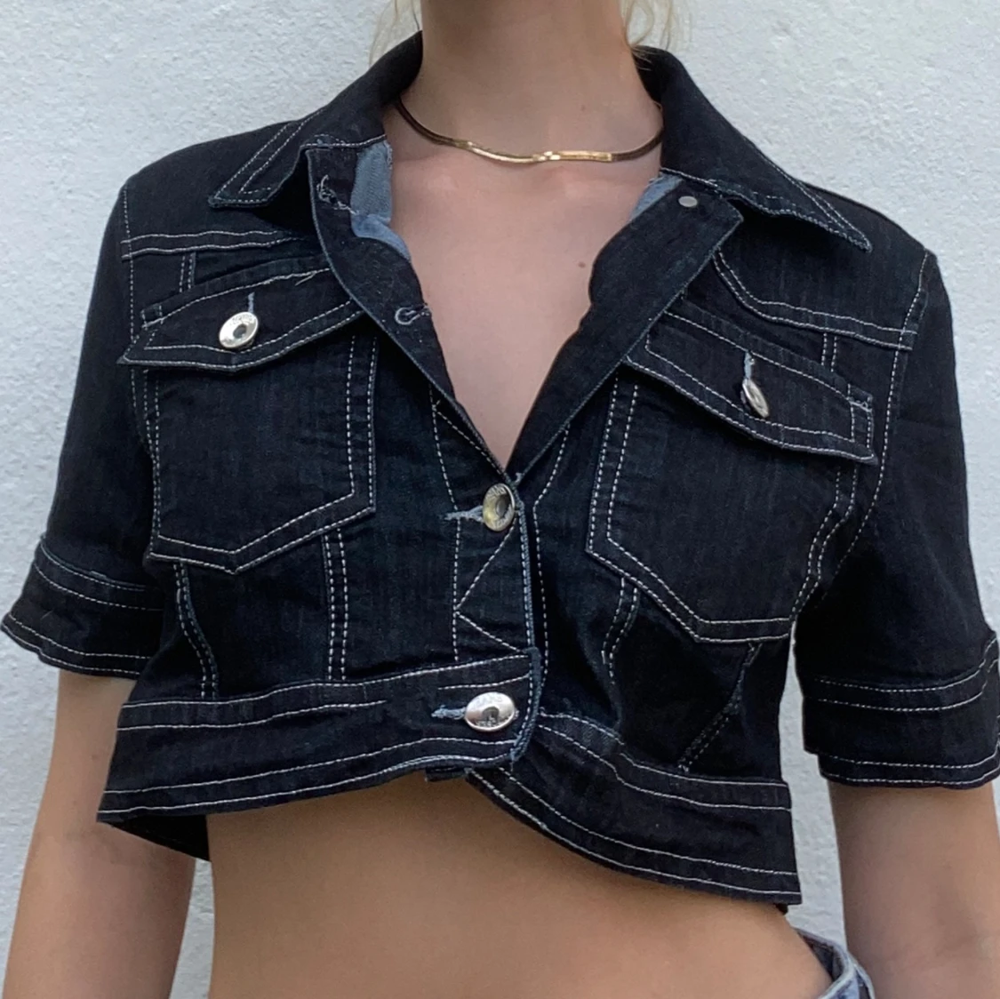 Croppad denimtopp
