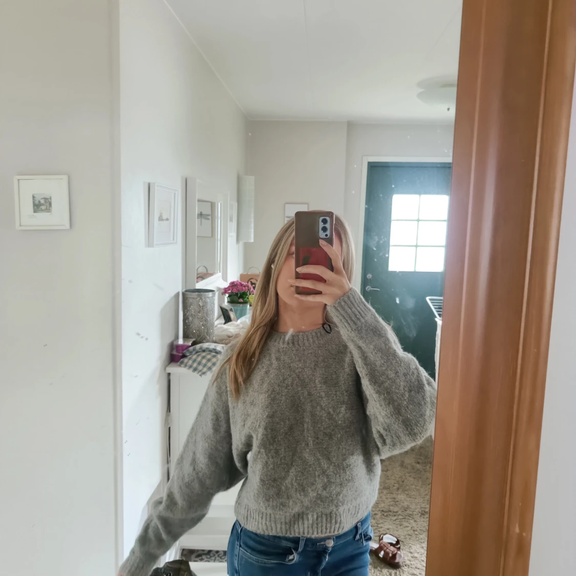 Grå stickad tröja - 90