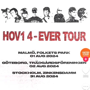 TVÅ BILJETTER HOV1 STOCKHOLM  - säljer två st vanliga biljetter till hov1 stockholm 31 augusti! pris kan diskuteras men om biljetterna blir slutsålda på nätet kommer jag hålla mig till 1100+kr❤️skickas som pdf på mail vid köp, kan även mötas upp!❤️