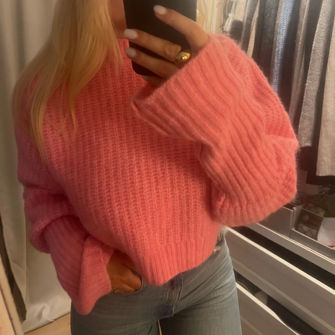 Rosa stickad tröja - 90