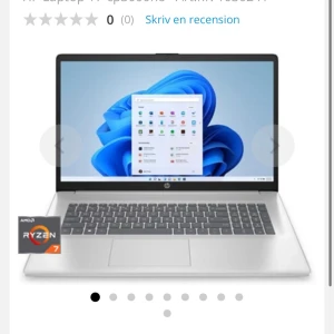 HP LAPTOP - Jag har en 17,3" laptop med AMD Ryzen 7 processor & 1 TB SSD HP Laptop 17-cp3000no.  Den har 1 TB och 16 GB RAM. Jag köpte den i september 2023 för att ha den i samband med mina studier men den kom aldrig till användning och jag studerar inte längre.