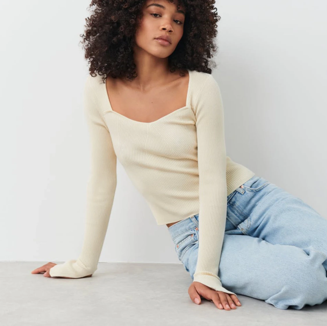 Gina Tricot stickad ribbad topp